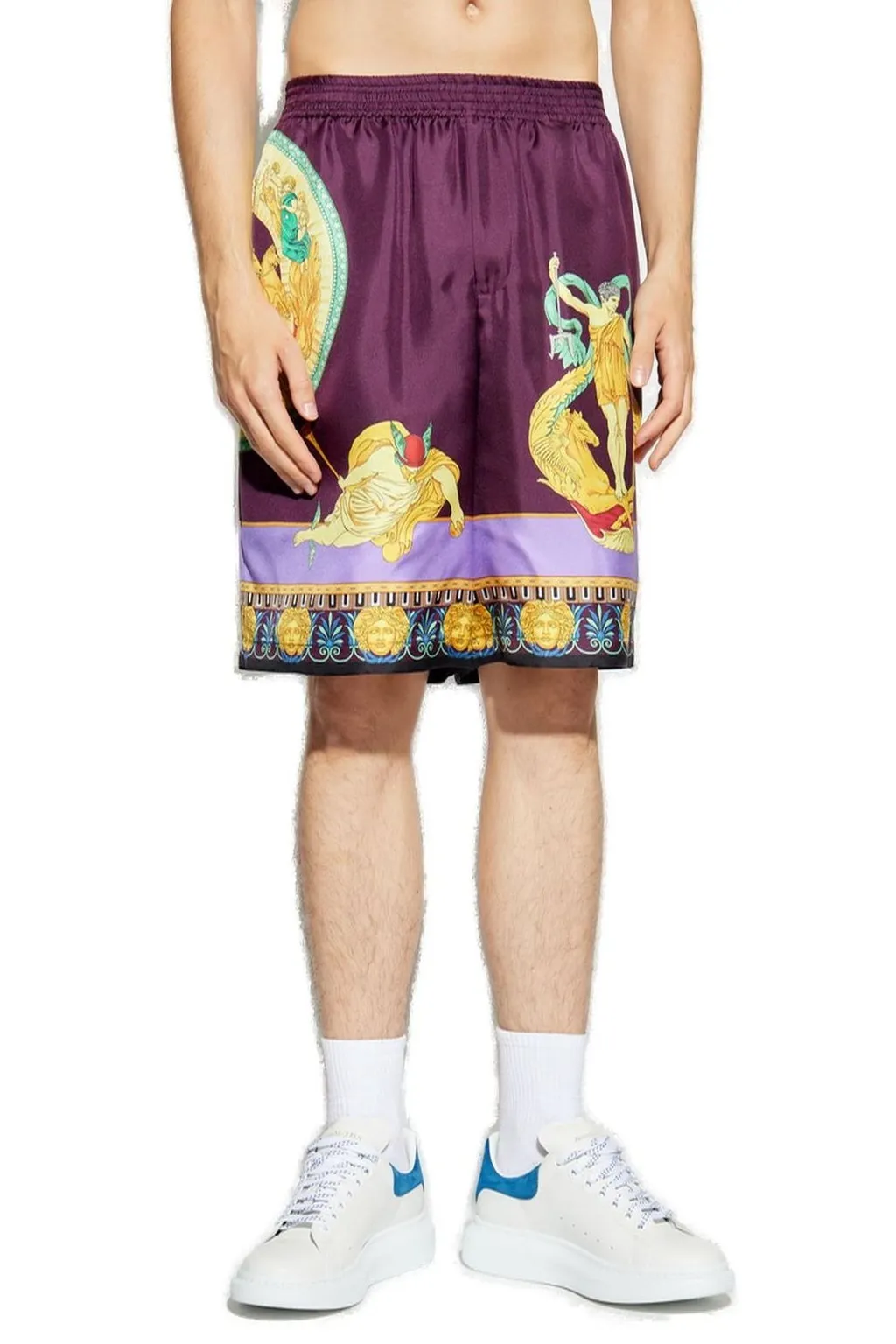 Medusa Print Silk Shorts