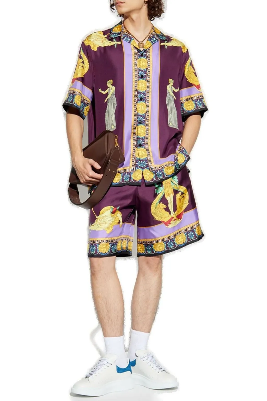 Medusa Print Silk Shorts