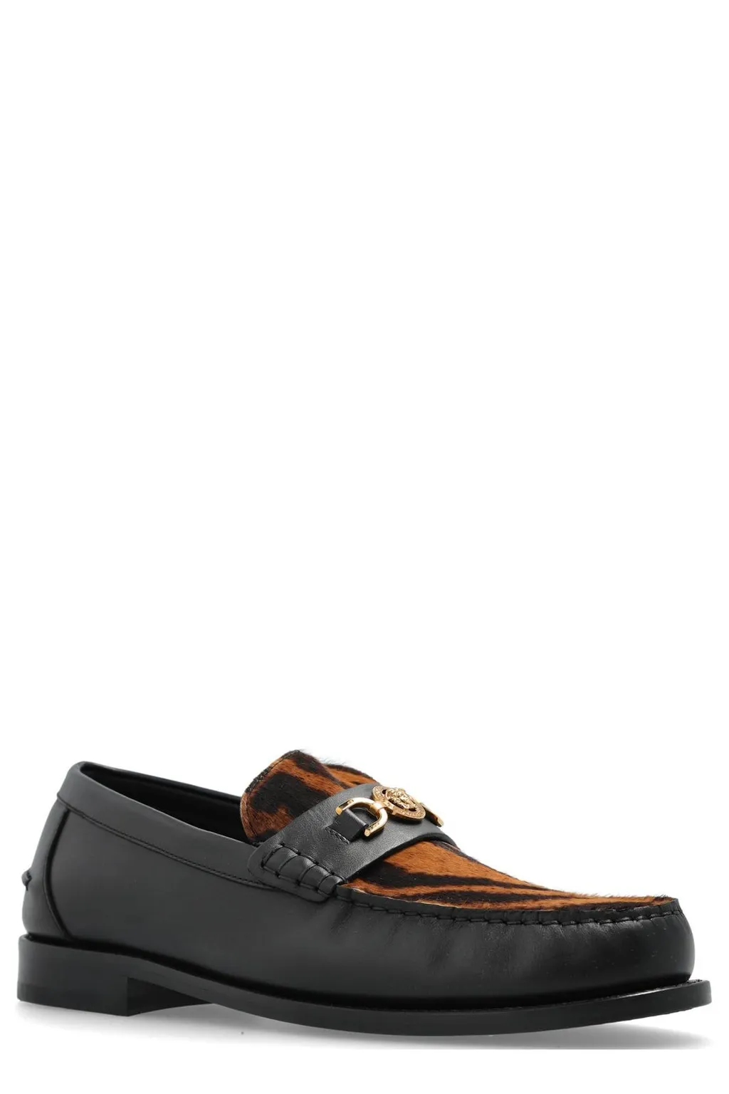 Loafers With Tiger Print And Medusa Buckle