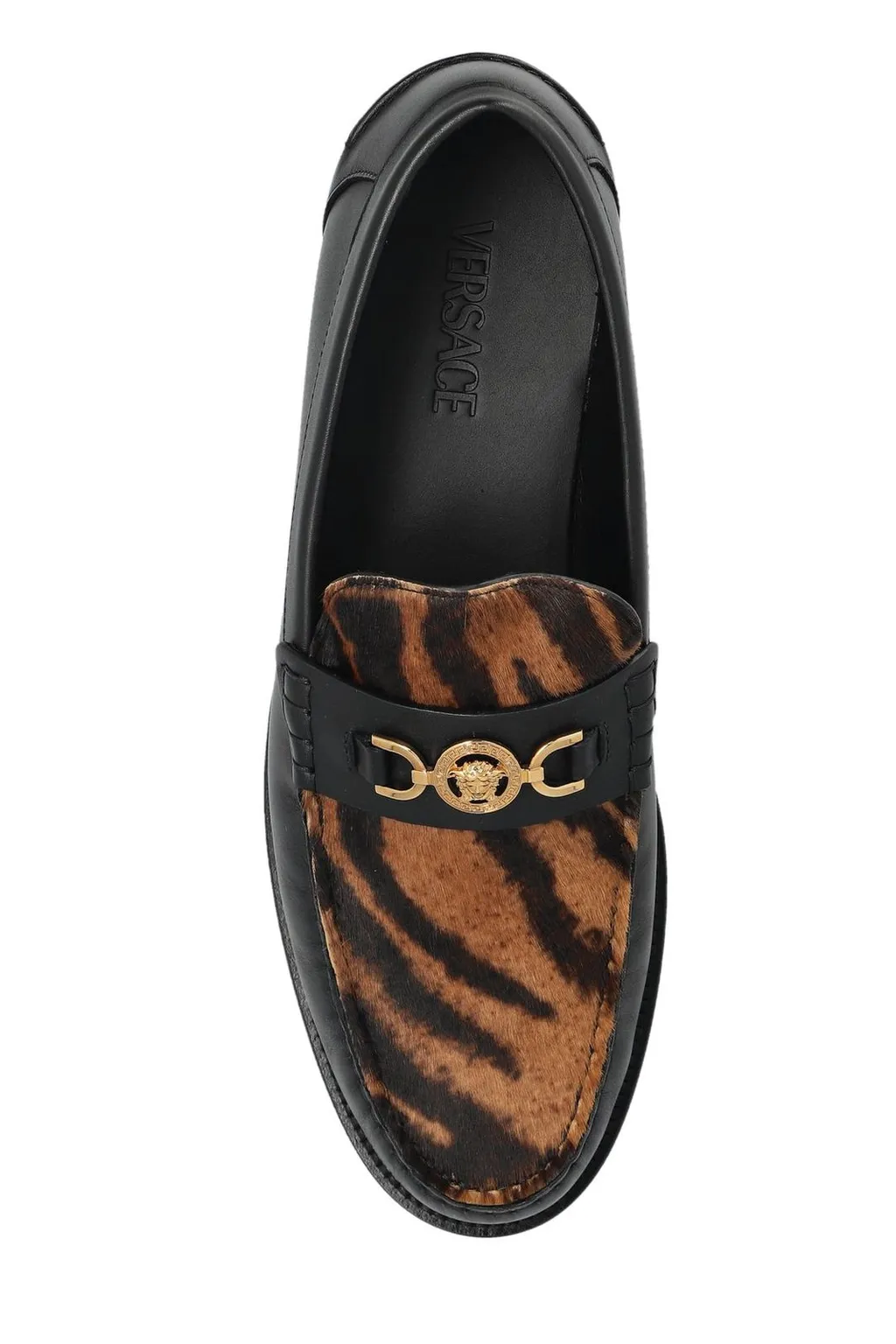 Loafers With Tiger Print And Medusa Buckle