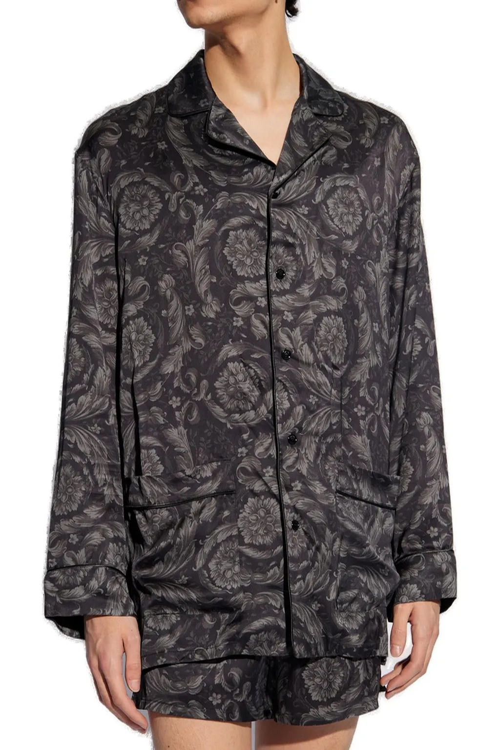 Baroque Print Silk Pajama Shirt
