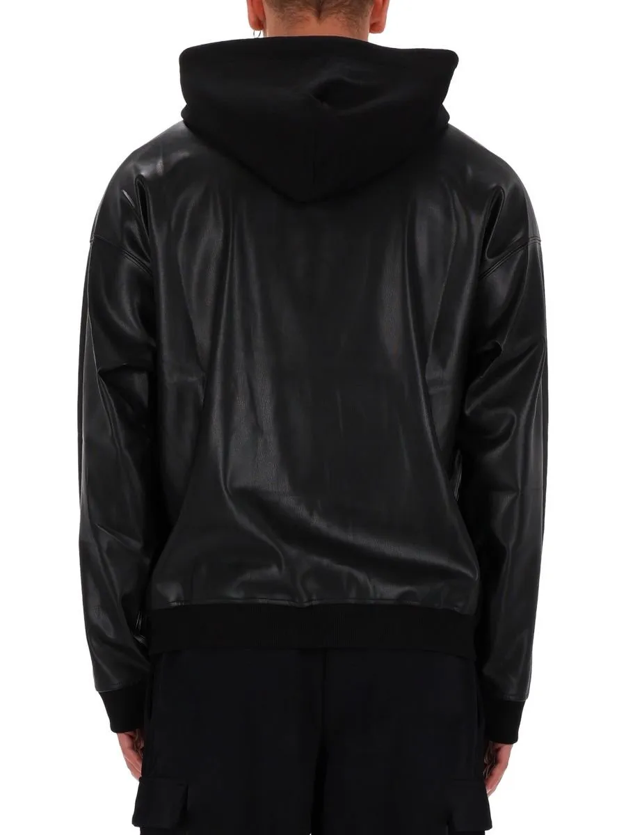 Hooded Sweatshirt With Faux Leather Inserts