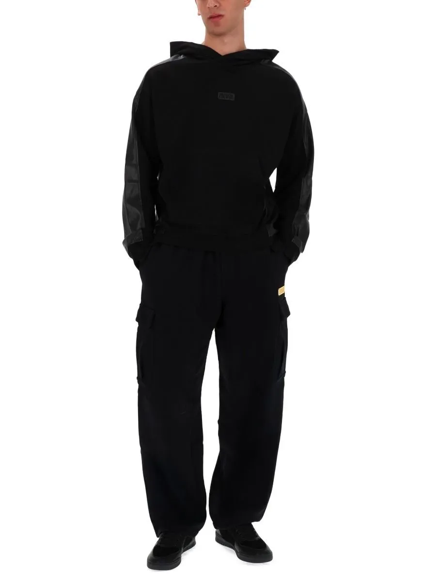 Hooded Sweatshirt With Faux Leather Inserts