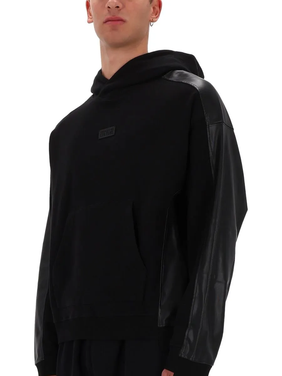 Hooded Sweatshirt With Faux Leather Inserts