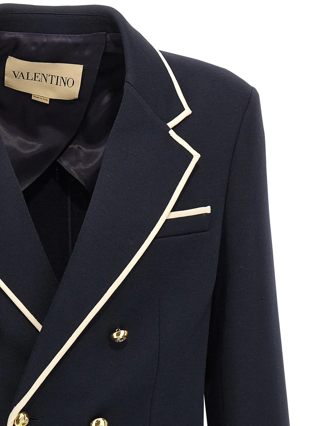 Double-Breasted Blazer With Contrast Piping
