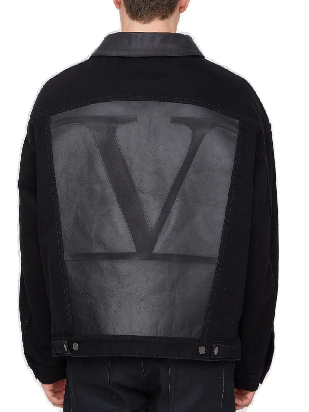 Denim Jacket With Leather Collar And Logo V