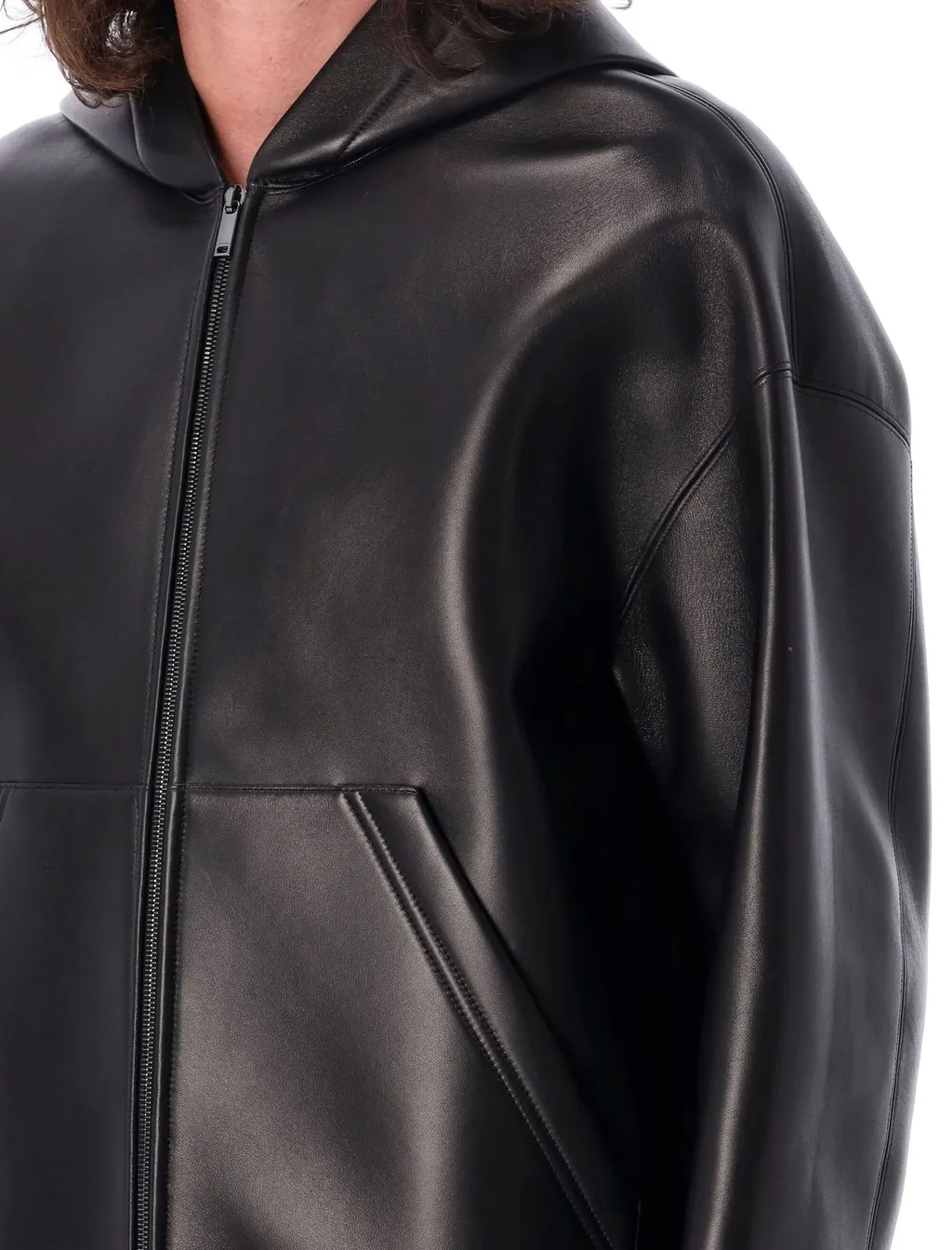 Leather Zip-Up Hoodie