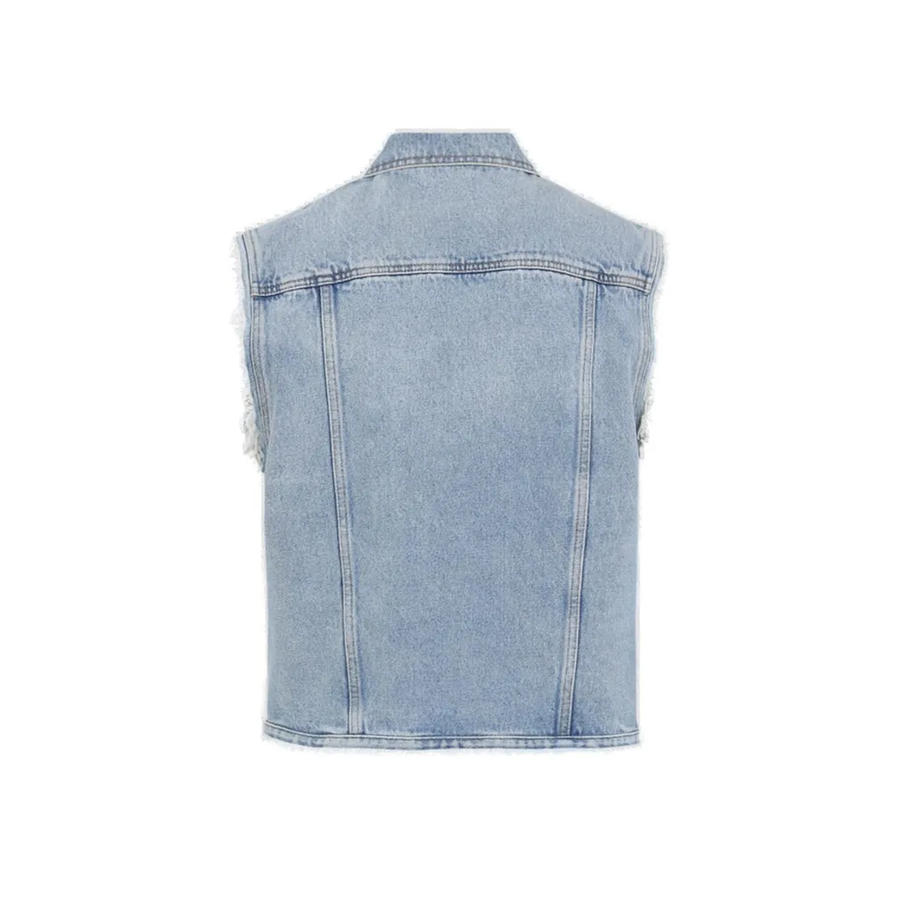 Denim Vest With Fringed Trim