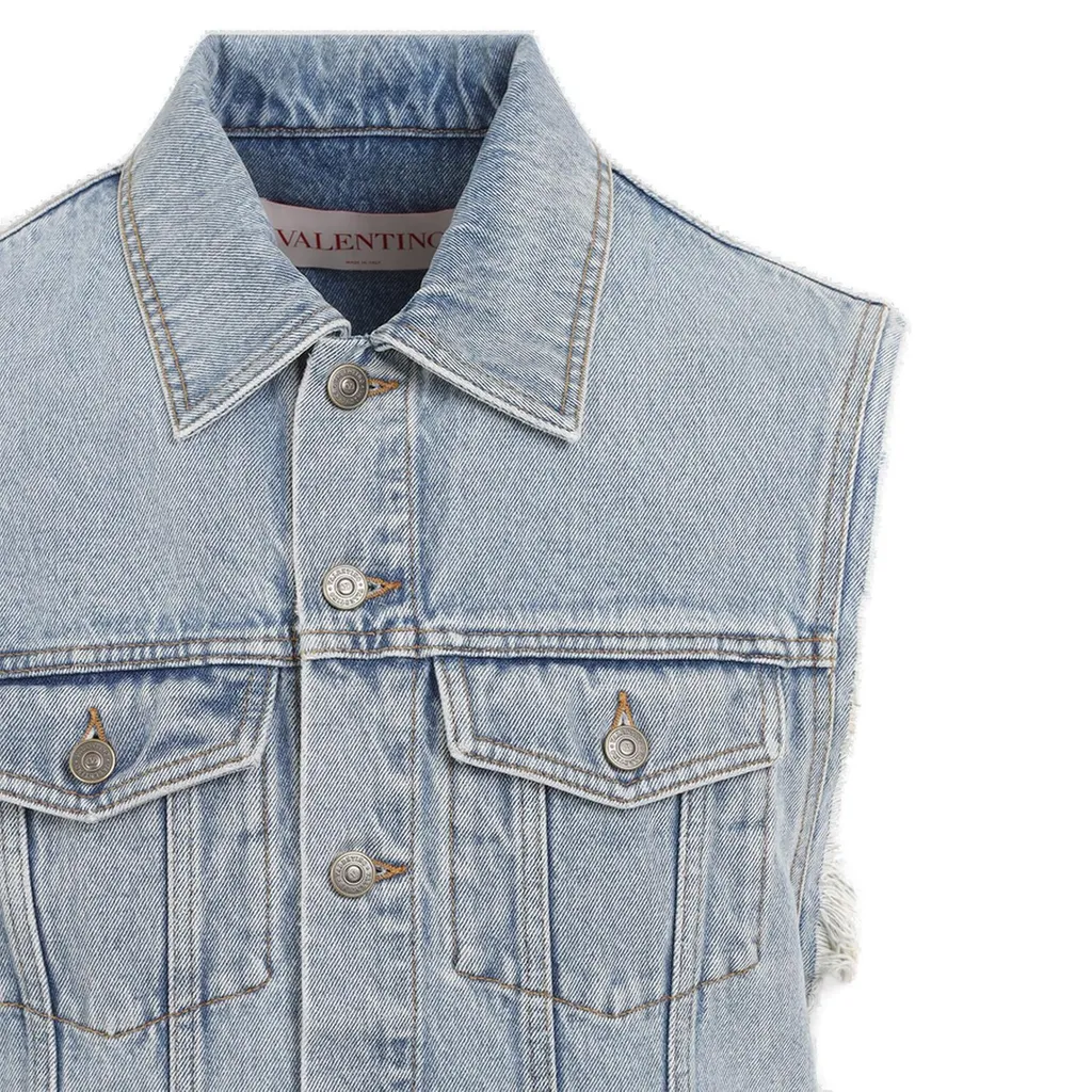 Denim Vest With Fringed Trim