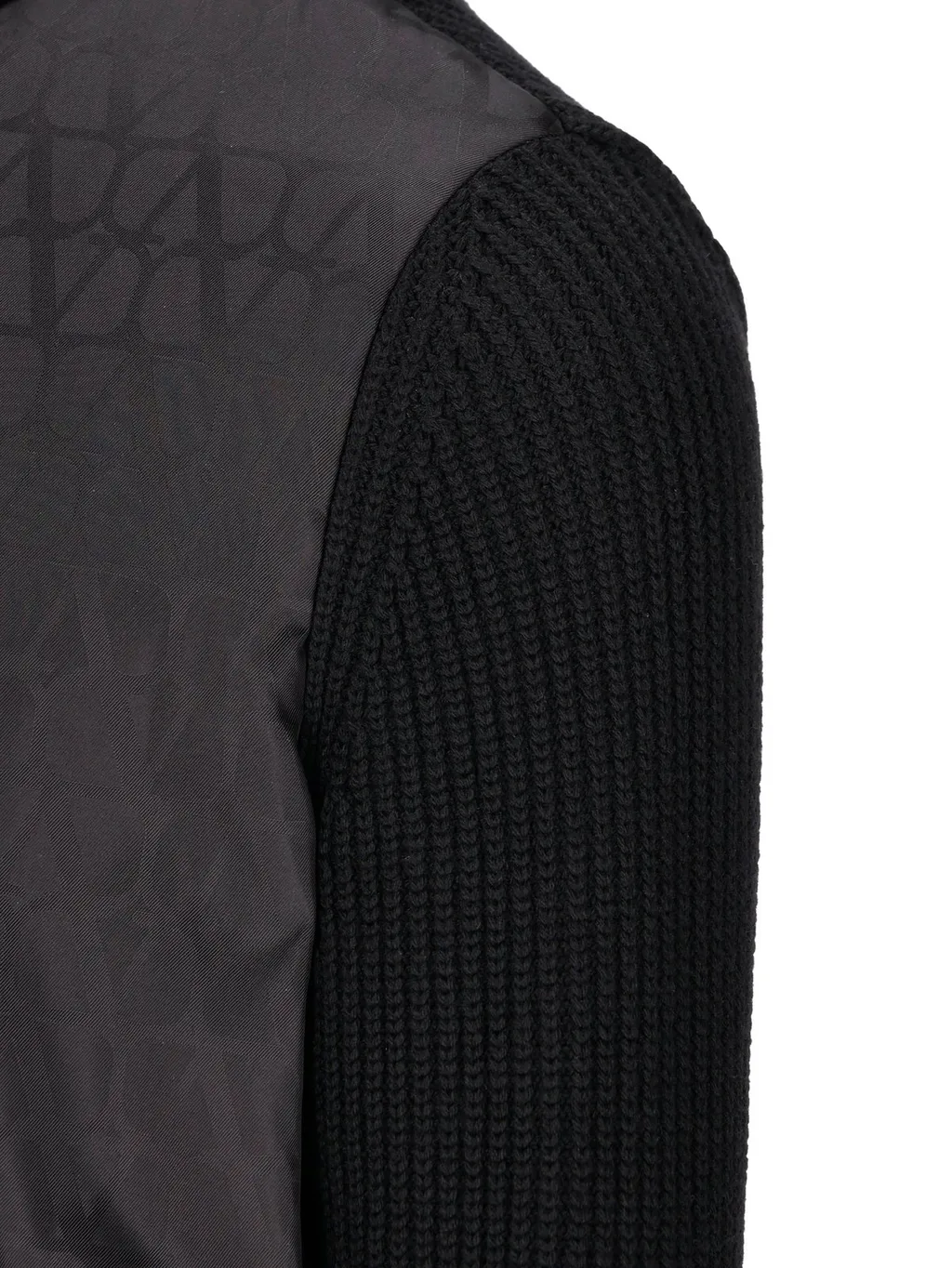 Zip-Up Jacket With Patterned Front And Ribbed Sleeves