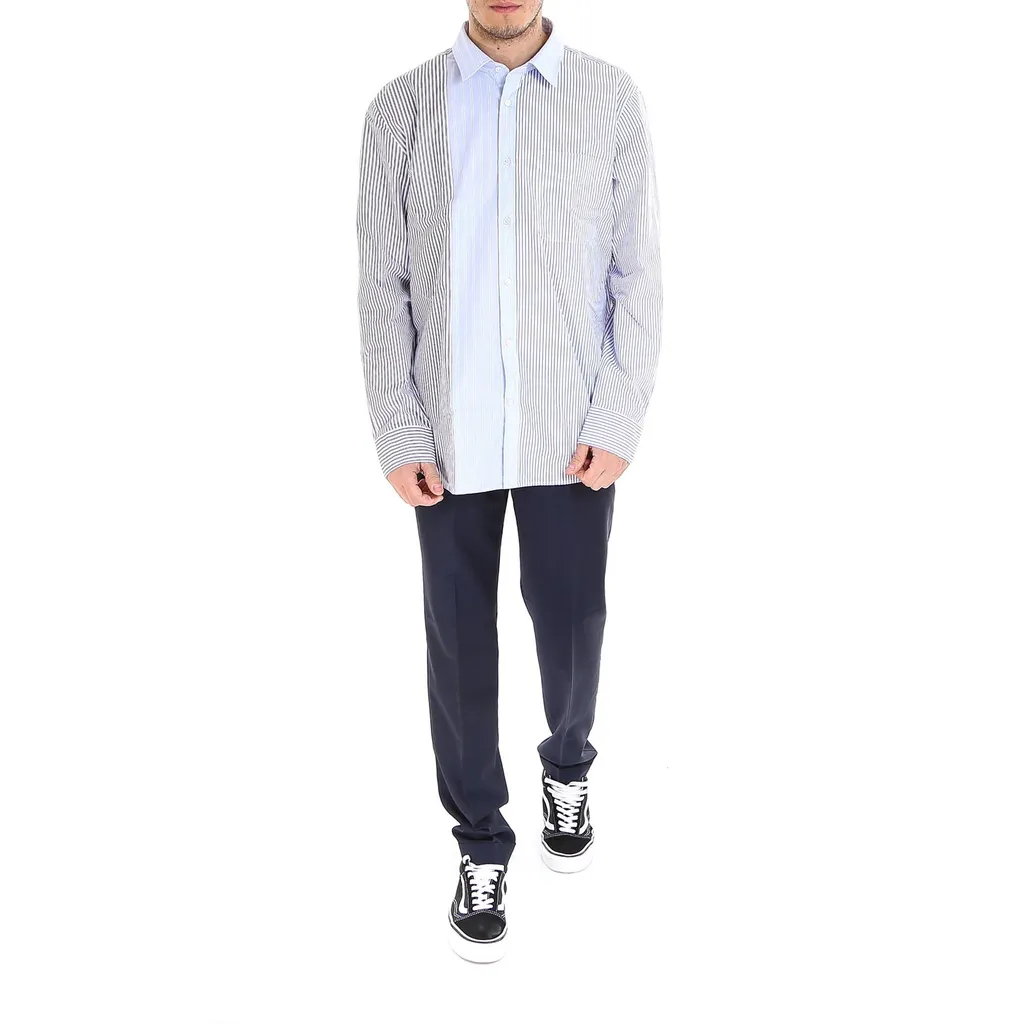 Striped Cotton Shirt With Contrast Panel