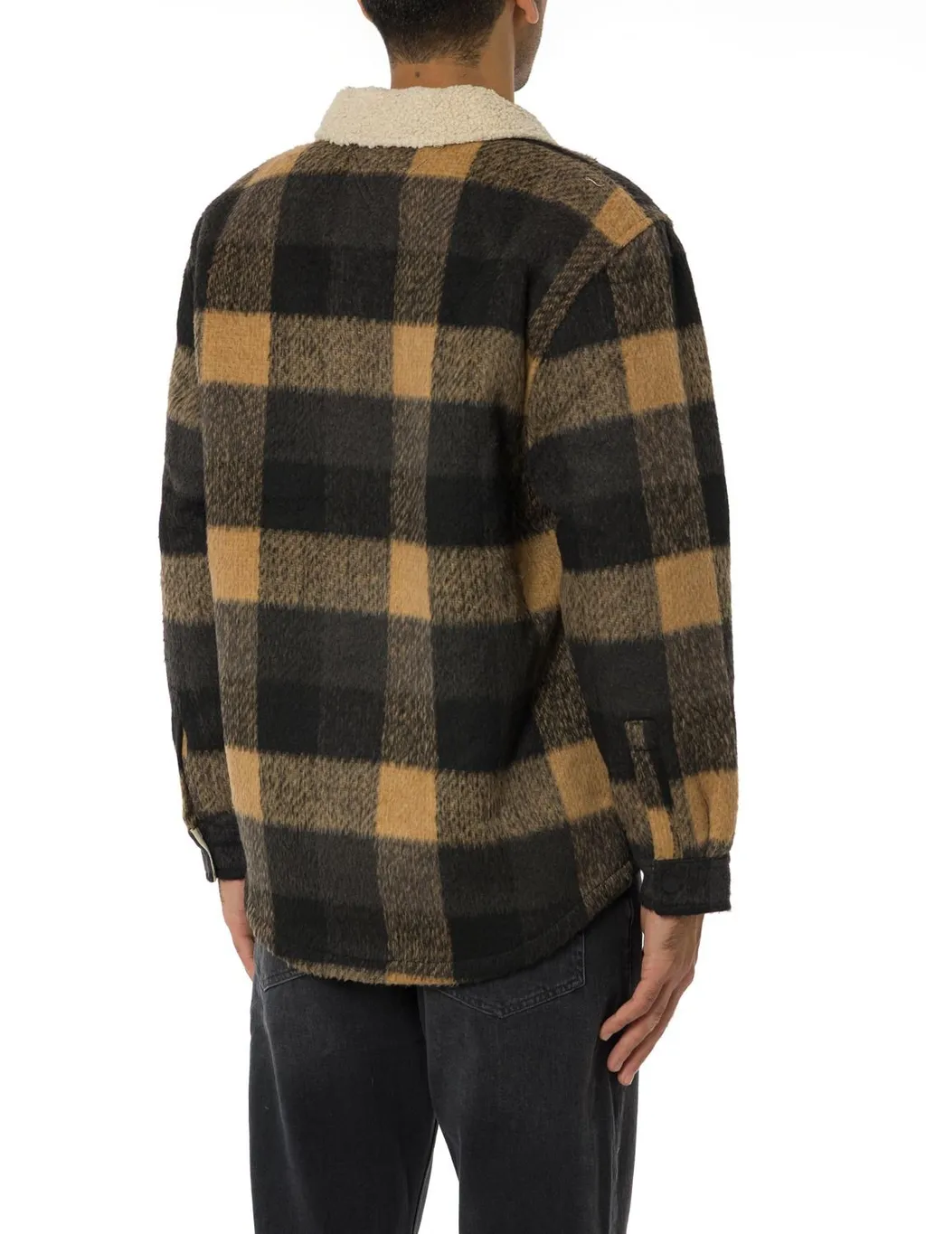 Oversized Plaid Shirt Jacket With Sherpa Collar