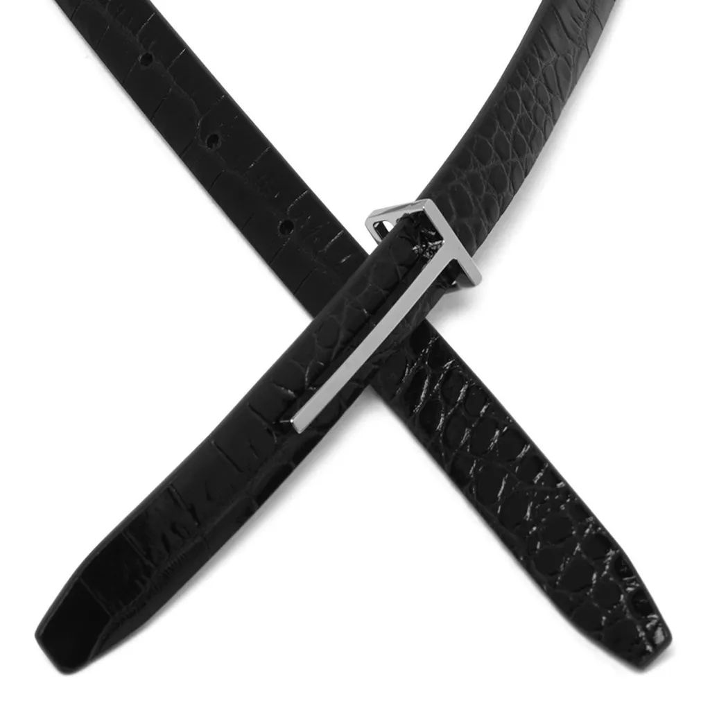Crocodile-Effect Leather Belt