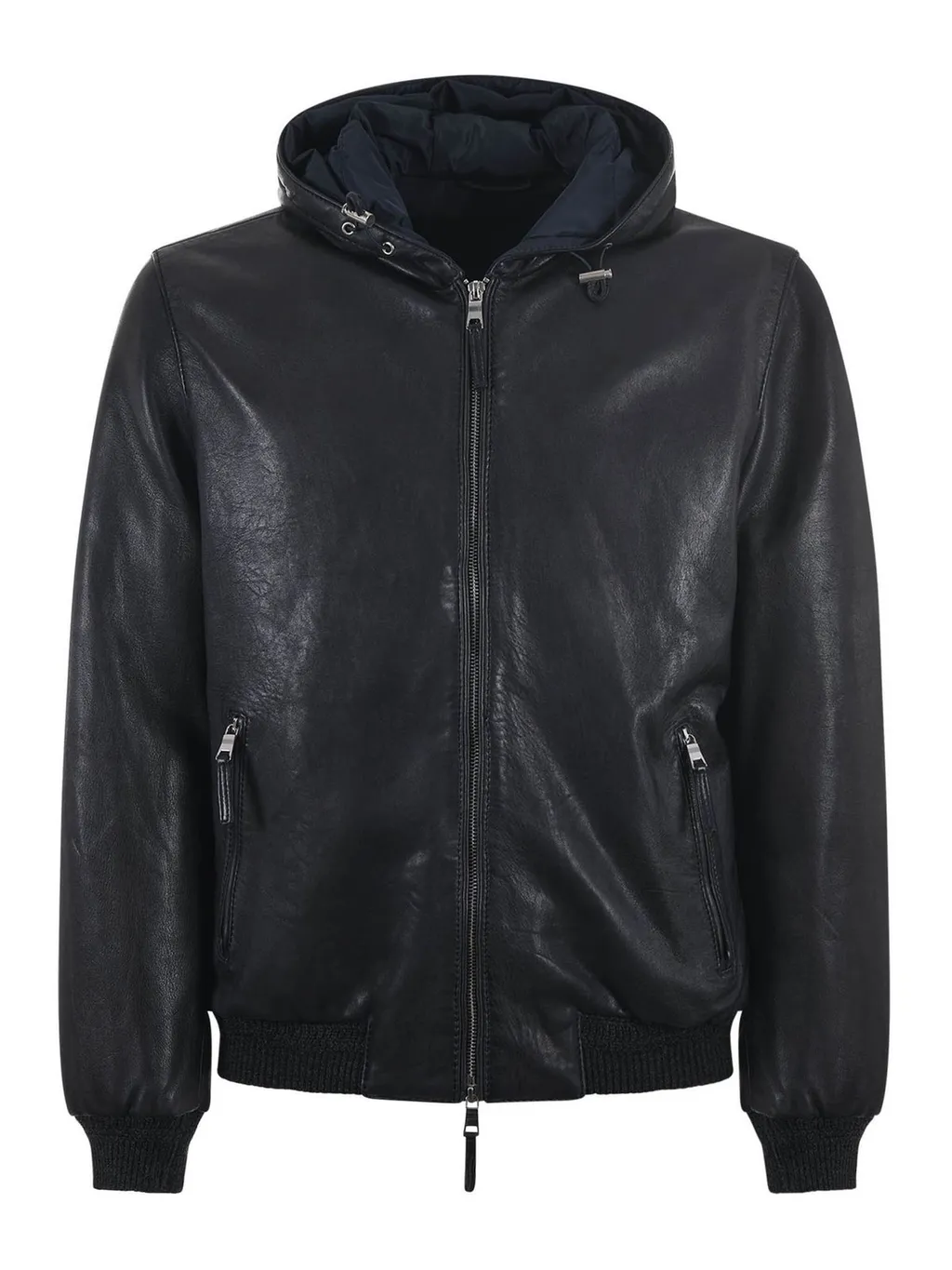 Leather Hooded Bomber Jacket