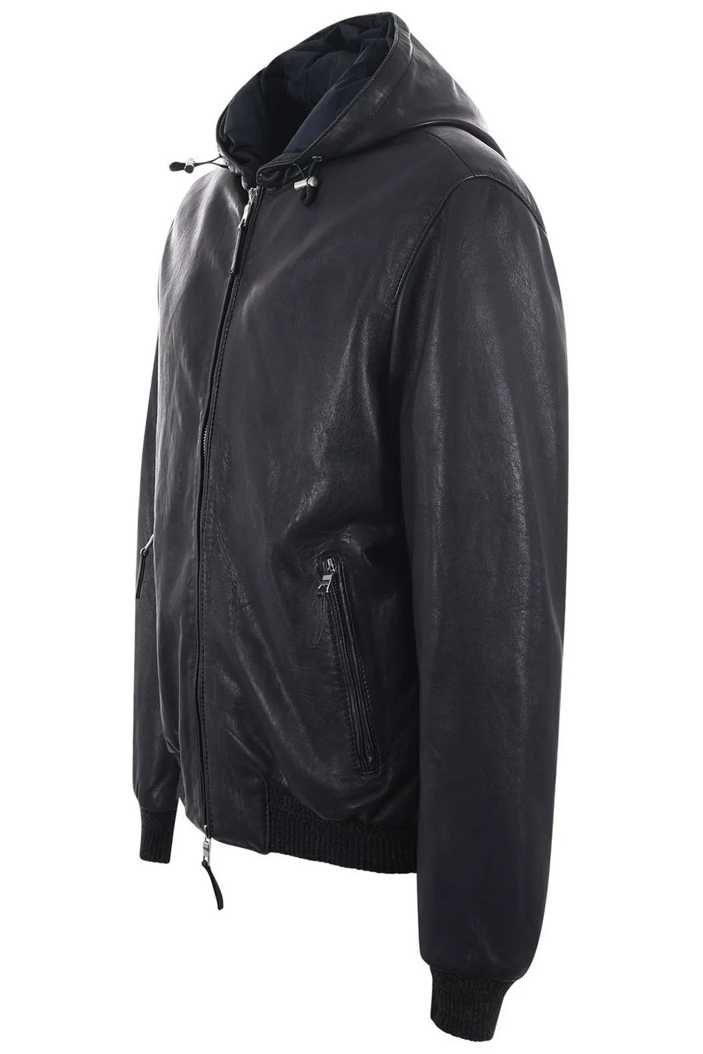 Leather Hooded Bomber Jacket