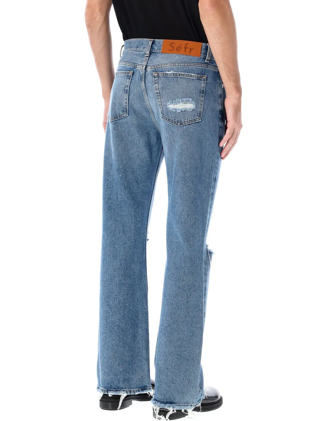 Distressed Wide-Leg Jeans