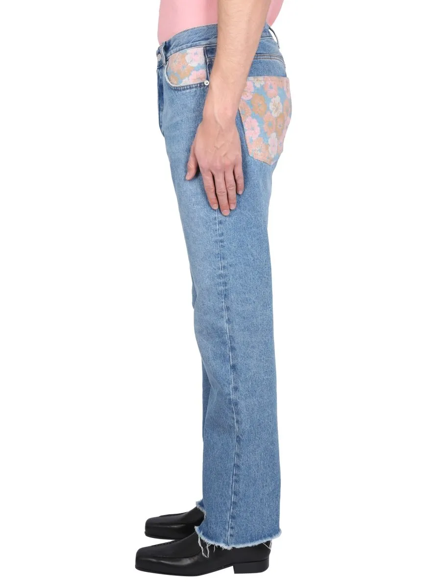 Straight Leg Jeans With Floral Pocket Detail