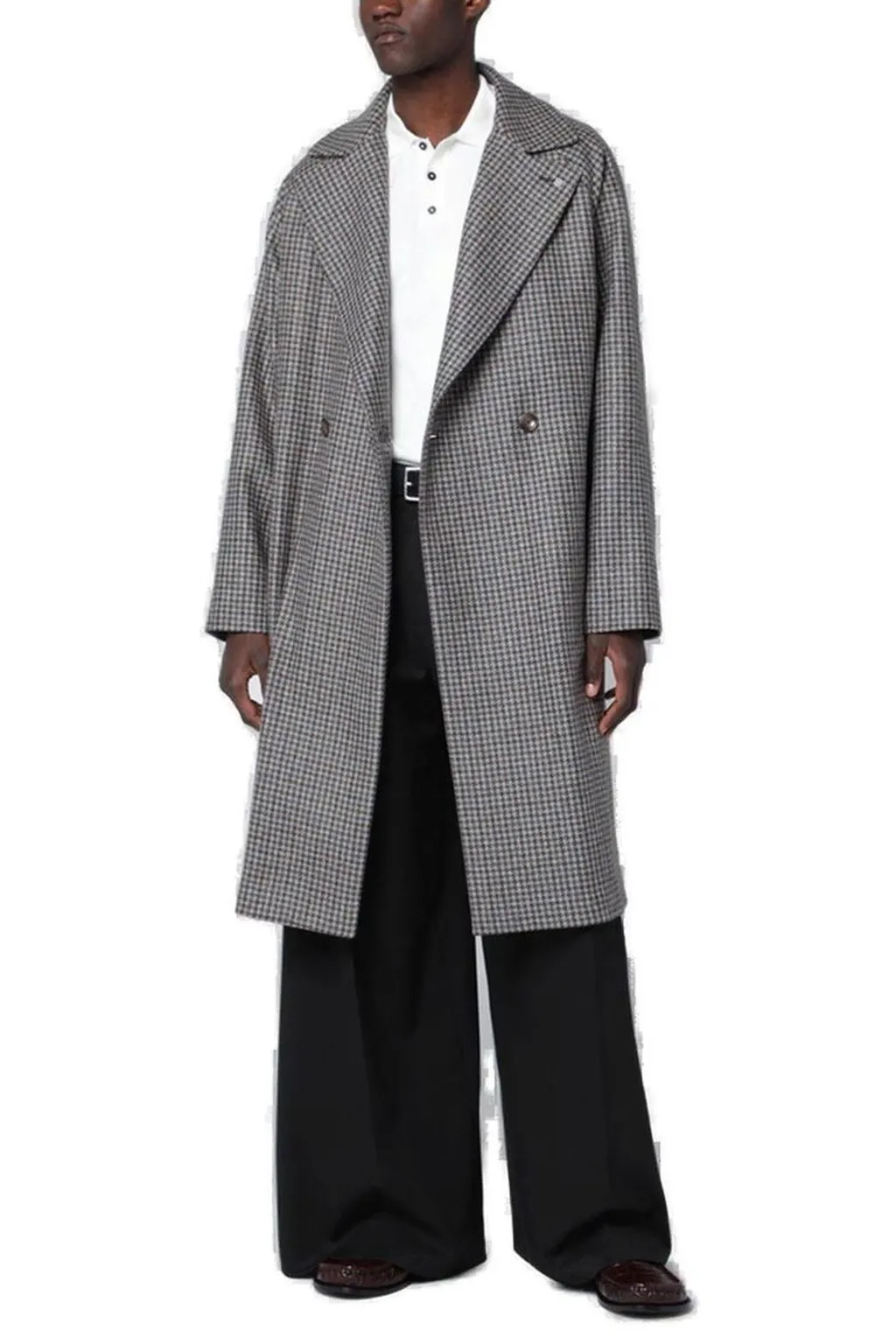 Houndstooth Wool Blend Coat