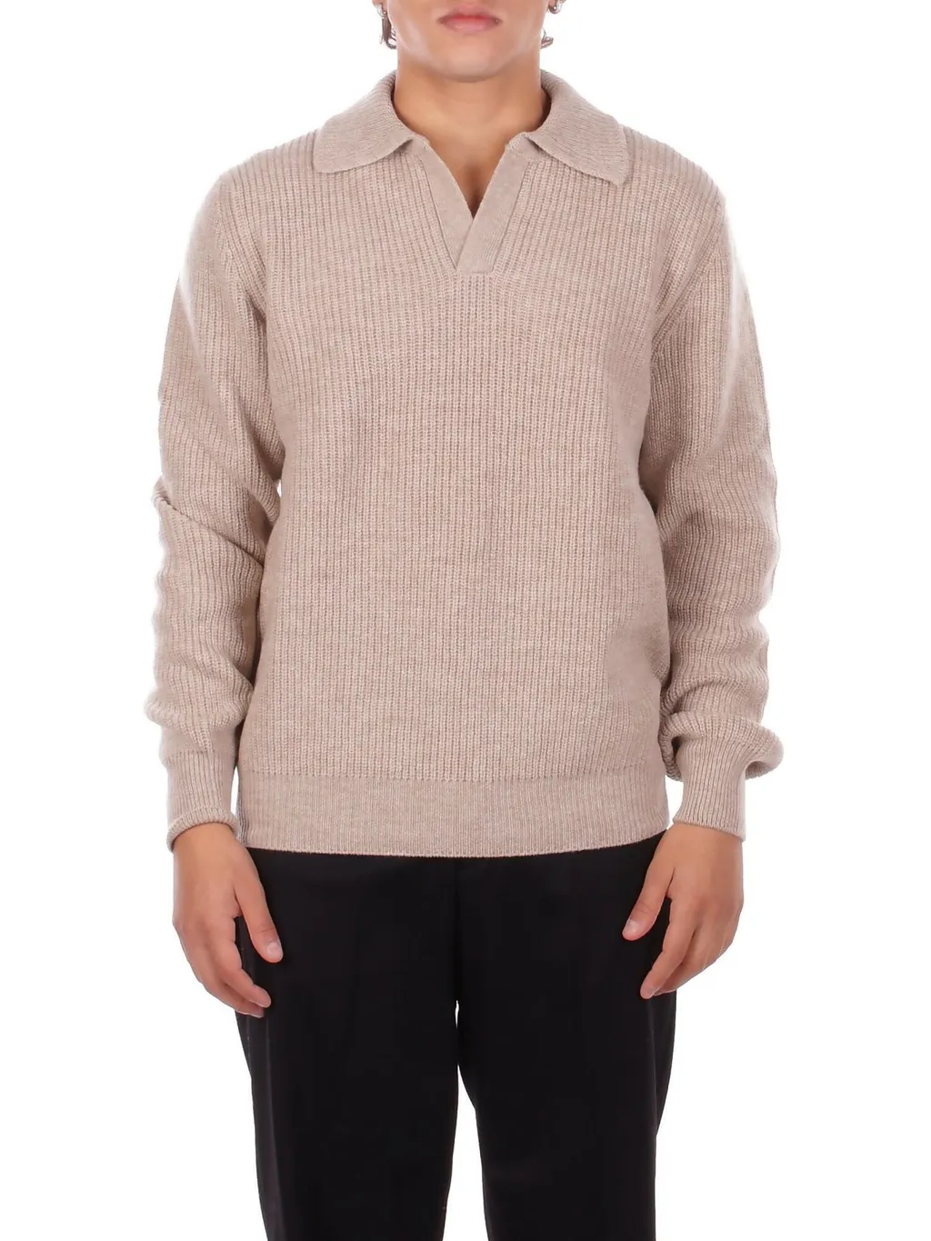 Ribbed Knit Polo Sweater