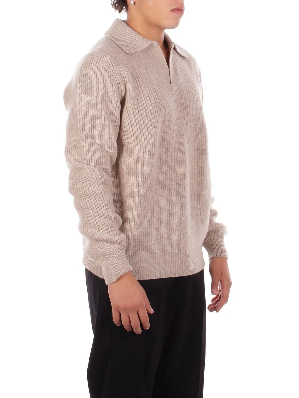 Ribbed Knit Polo Sweater