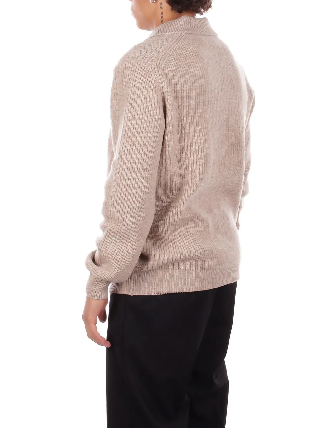 Ribbed Knit Polo Sweater