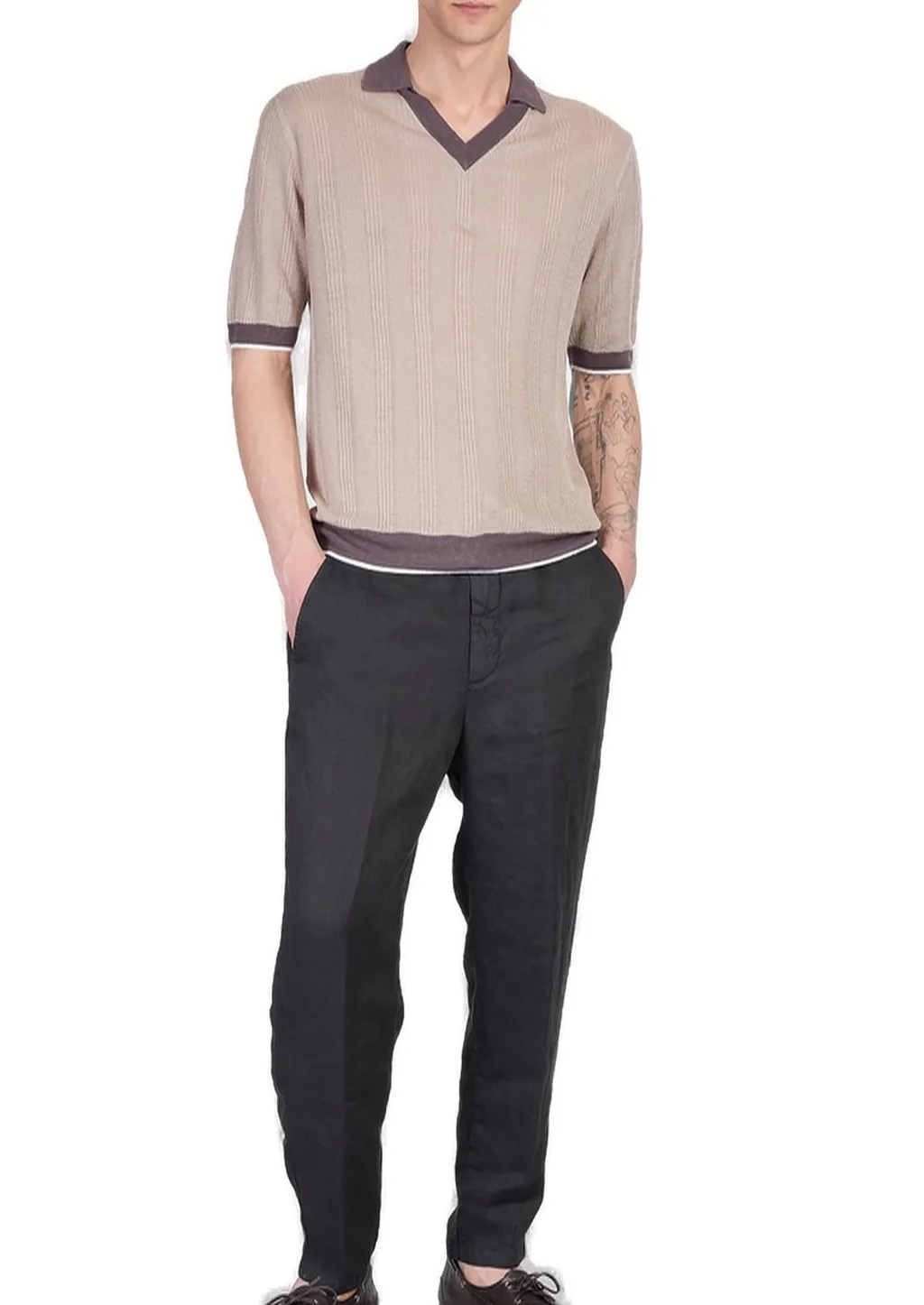 V-Neck Knit Polo Shirt