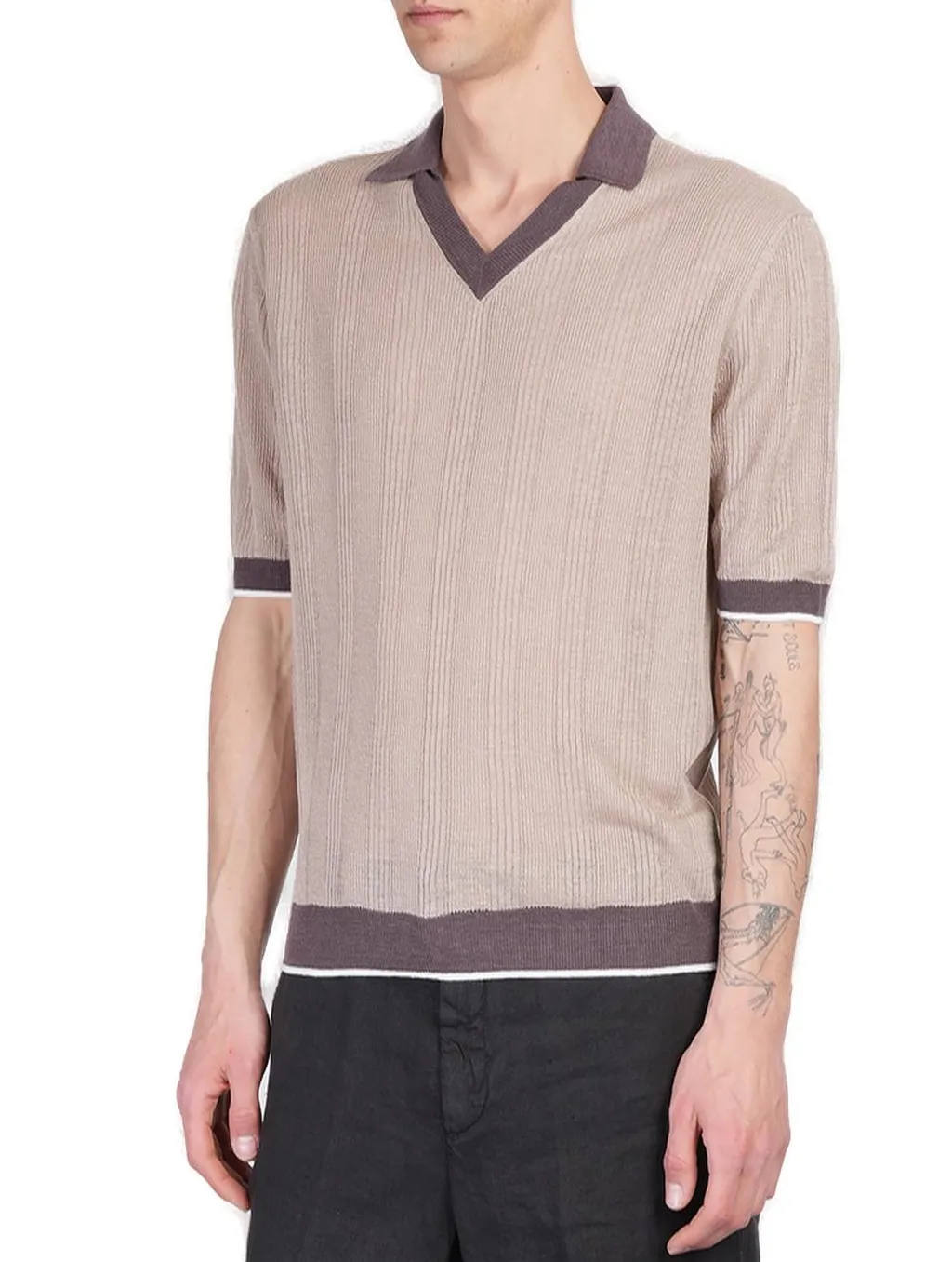 V-Neck Knit Polo Shirt