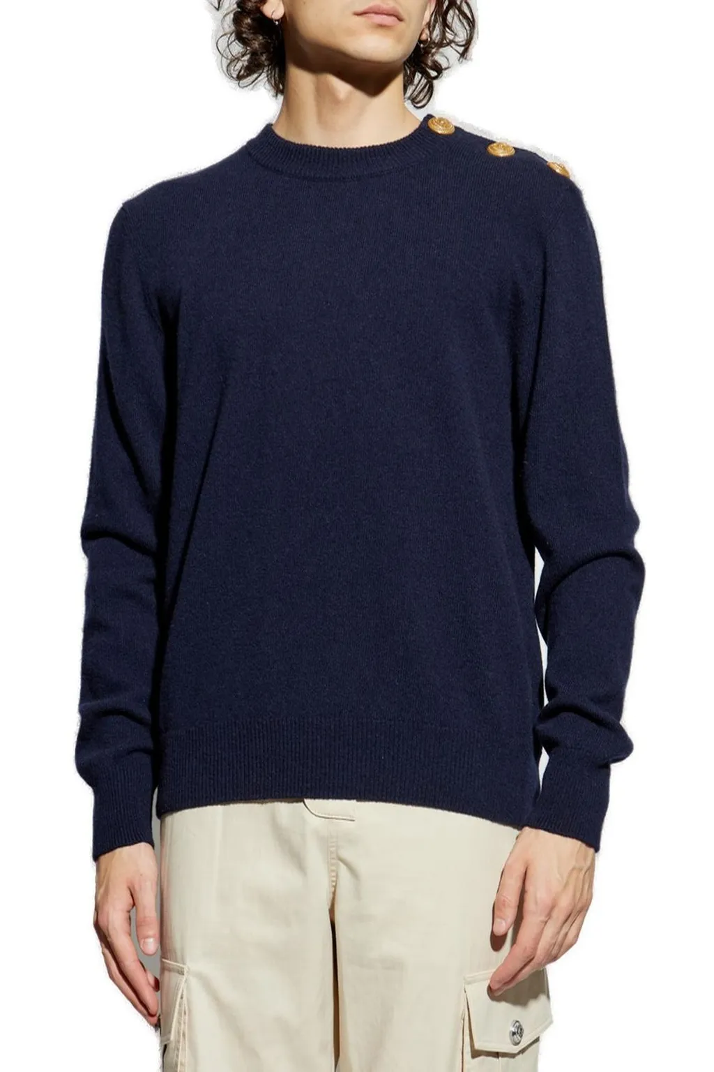Crewneck Sweater With Embossed Buttons