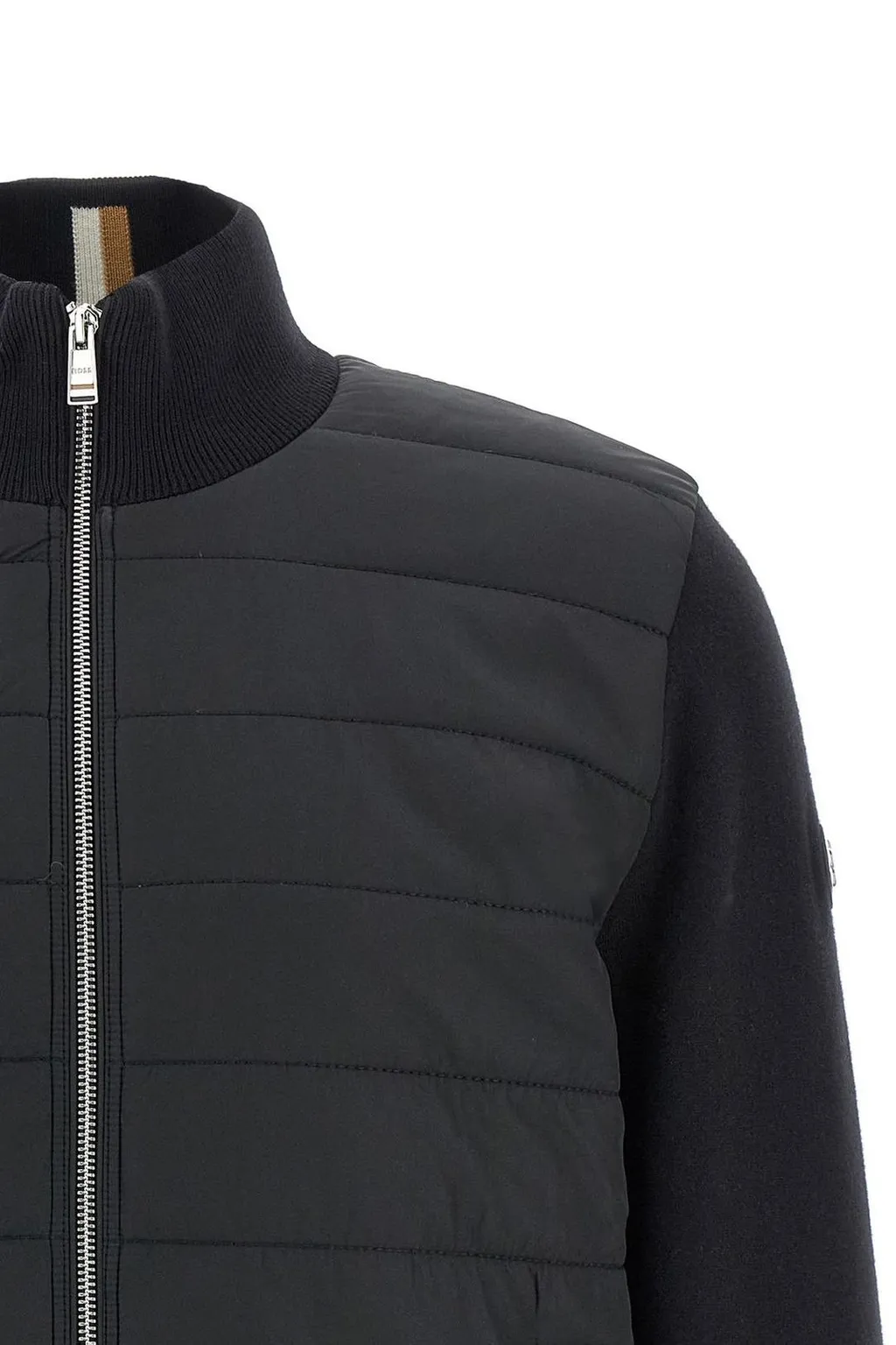 Quilted Bomber Jacket With Knit Sleeves