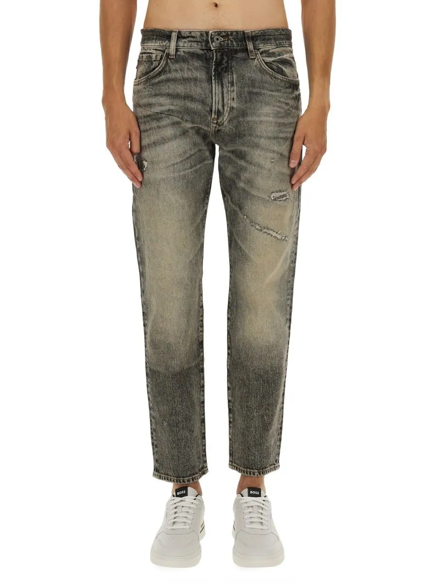 Distressed Straight-Leg Jeans