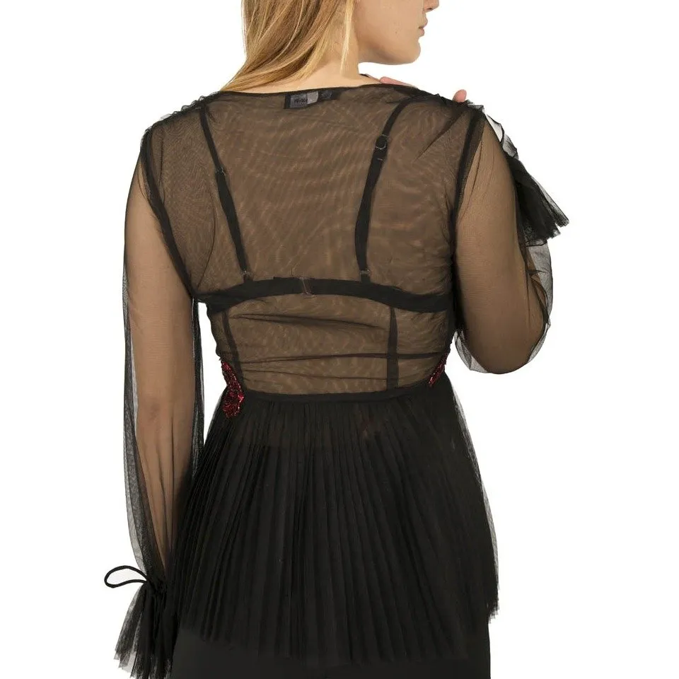 Sheer V-Neck Blouse With Sequin Embellishment