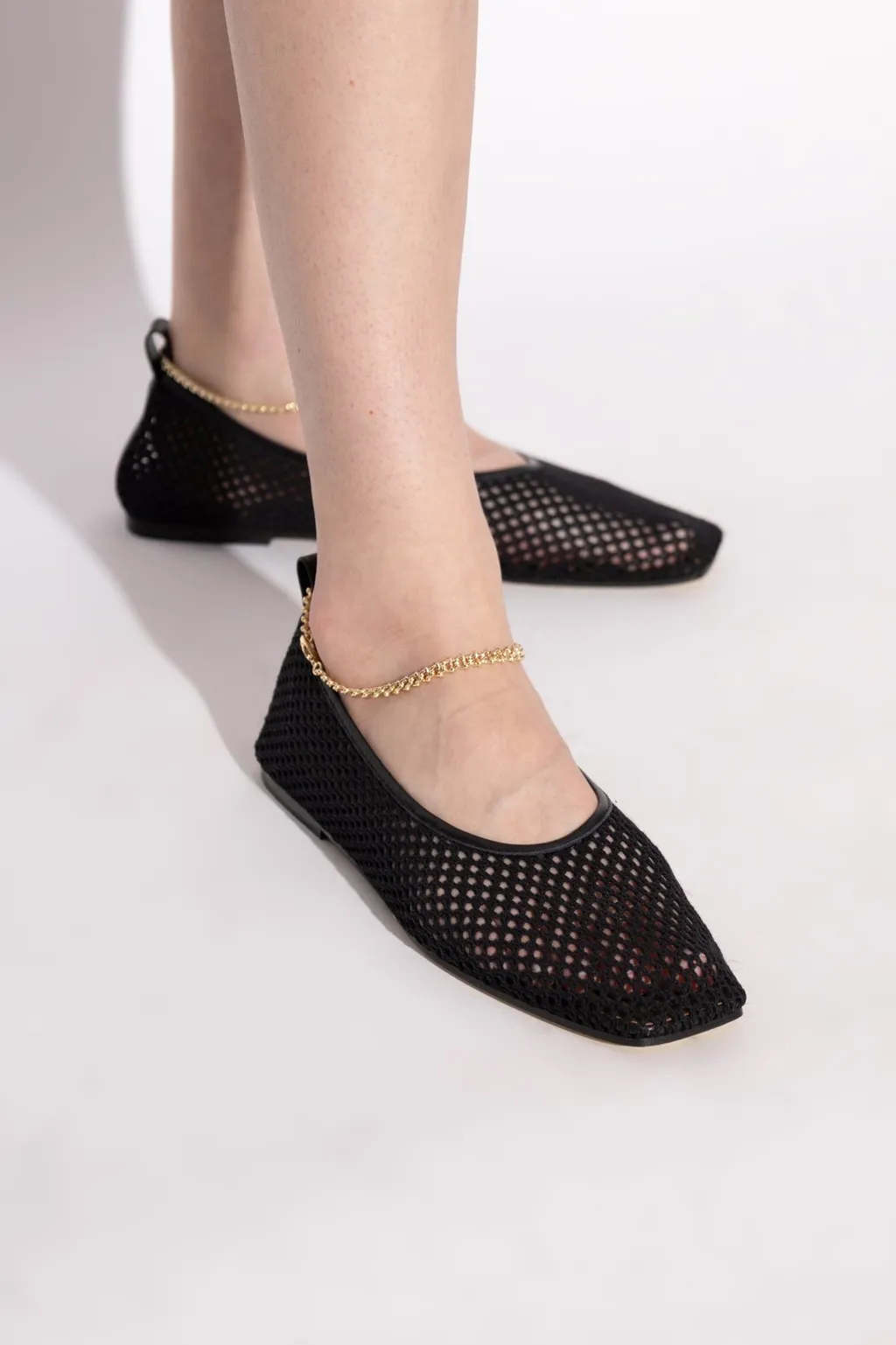 Mesh Ballet Flats With Chain Detail