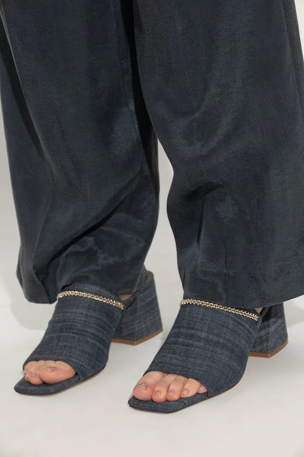 Denim Mules With Chain Detail