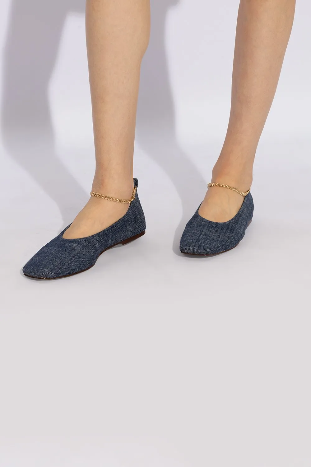 Denim Ballet Flats With Chain Detail