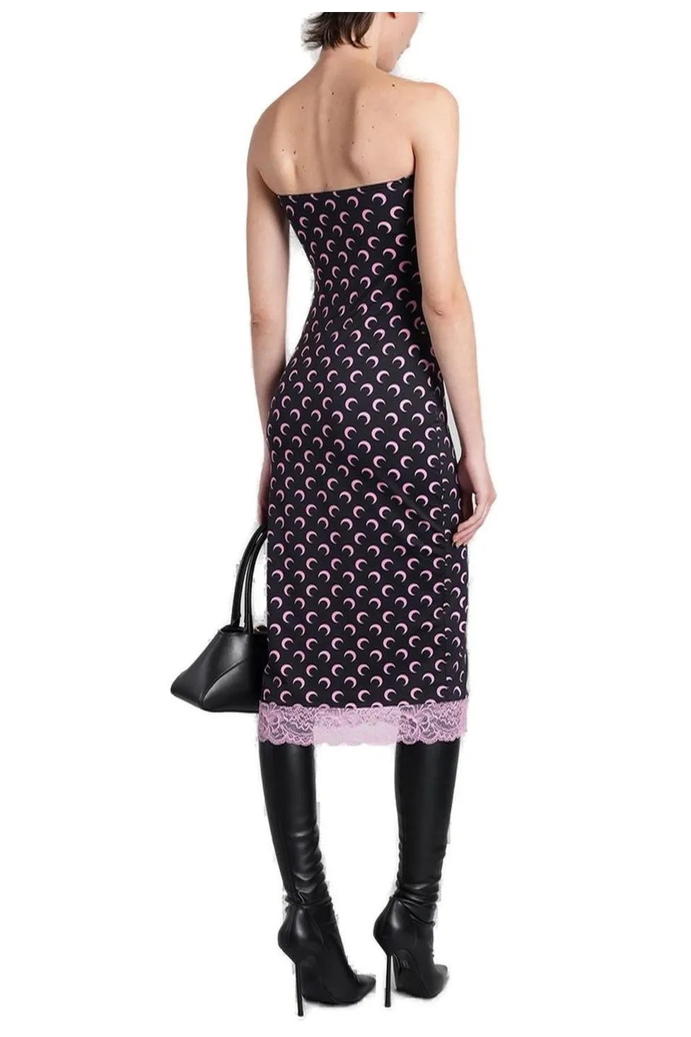 Strapless Dress With Moon Print And Lace Trim