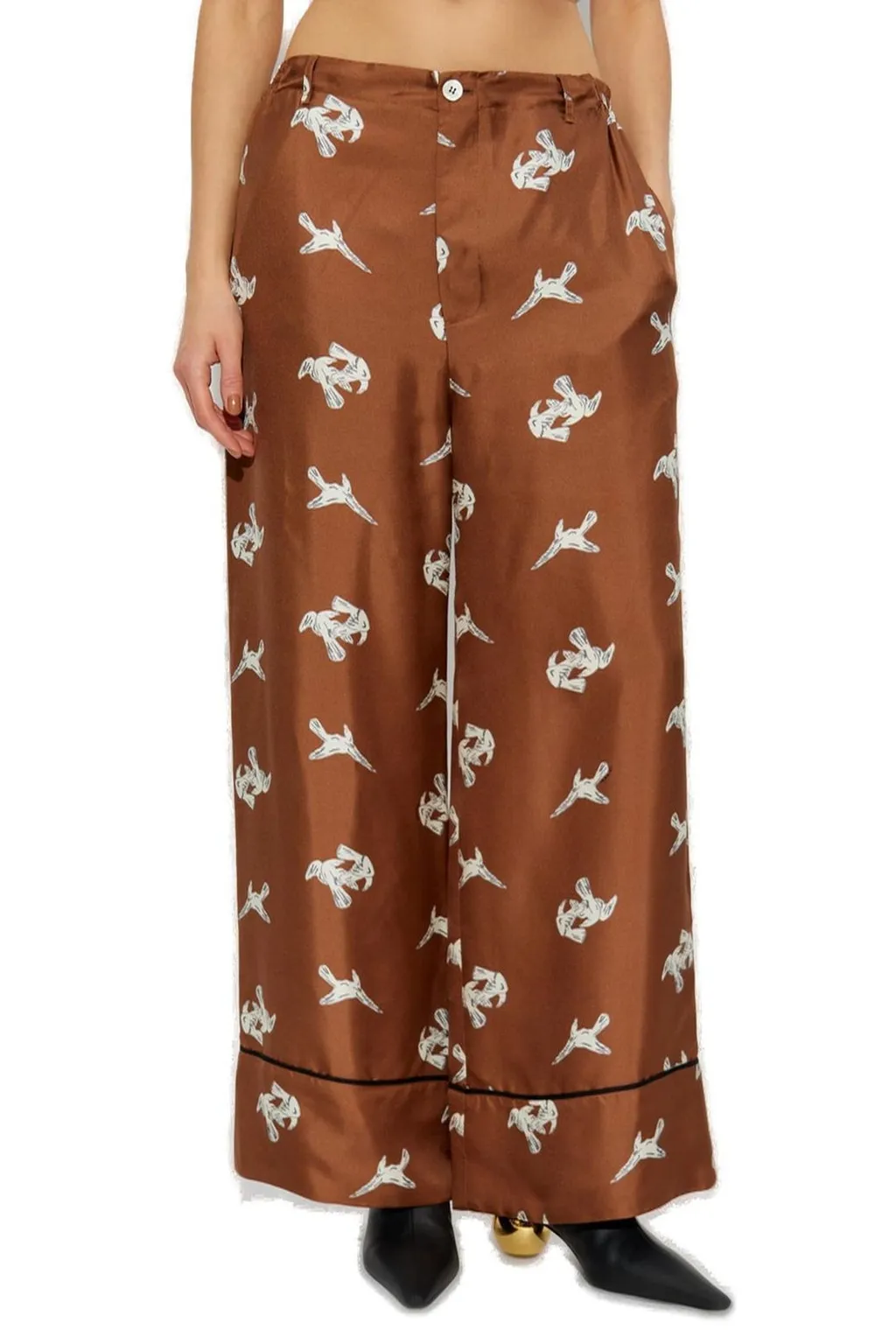 Wide-Leg Printed Silk Trousers