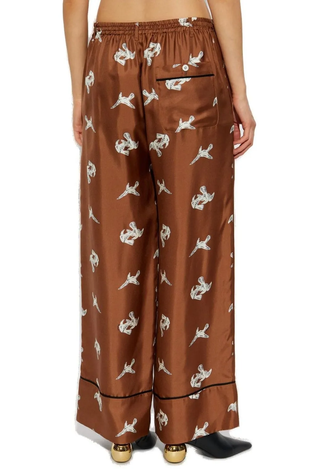 Wide-Leg Printed Silk Trousers