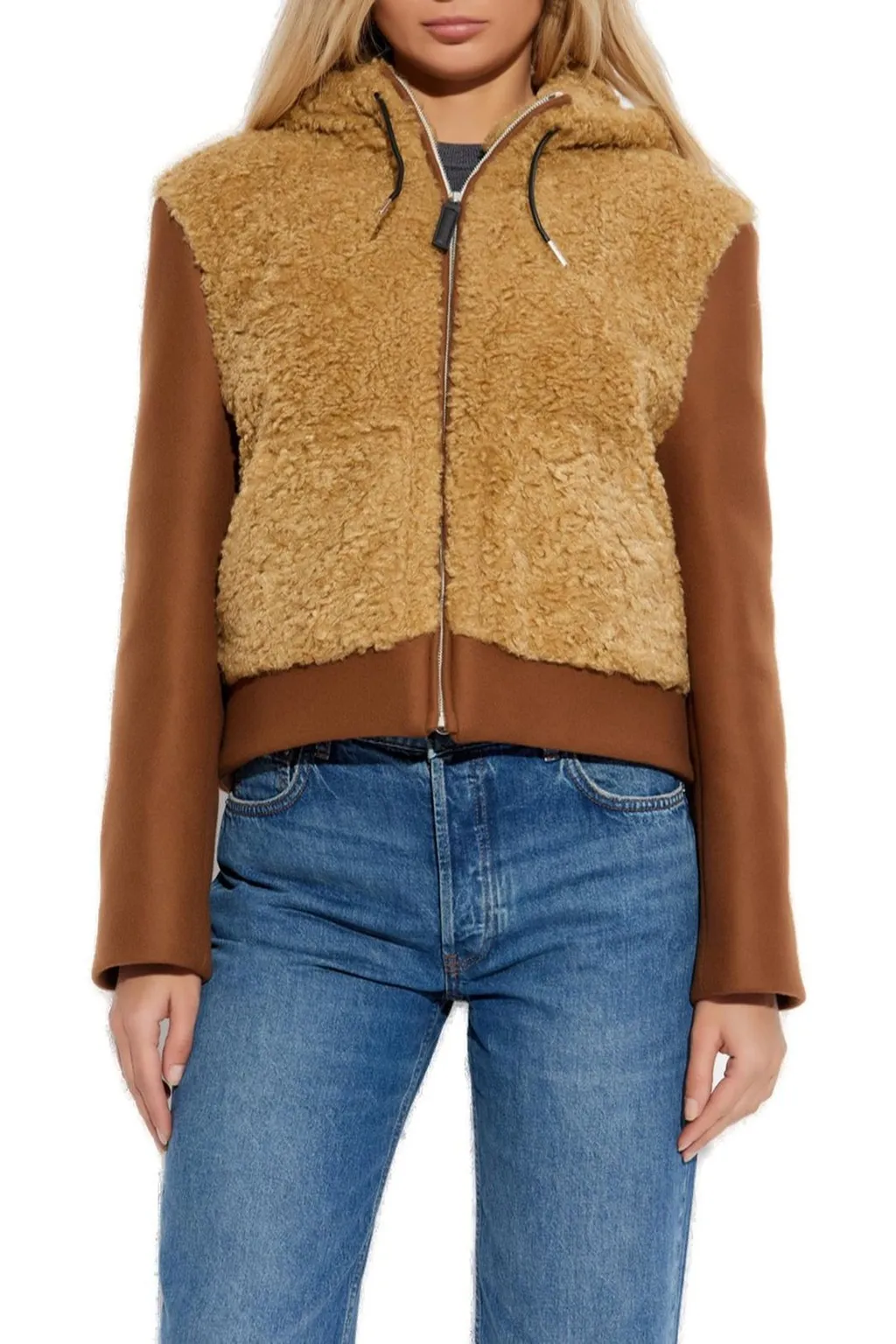 Teddy Bomber Jacket With Contrast Sleeves