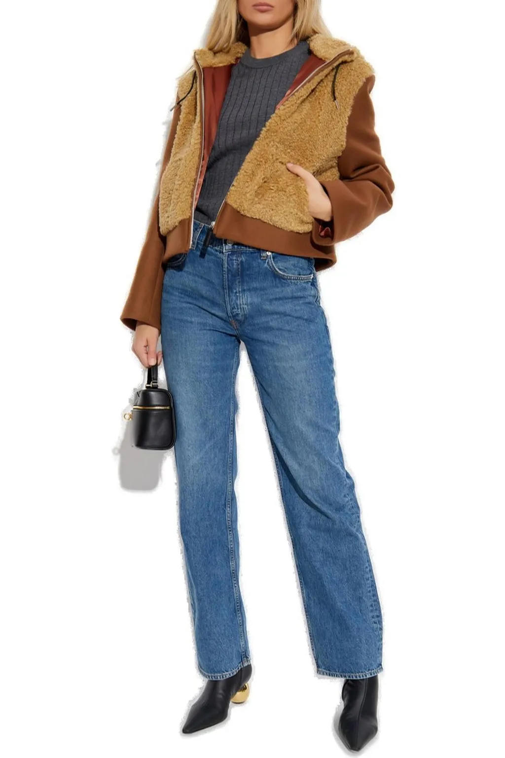 Teddy Bomber Jacket With Contrast Sleeves