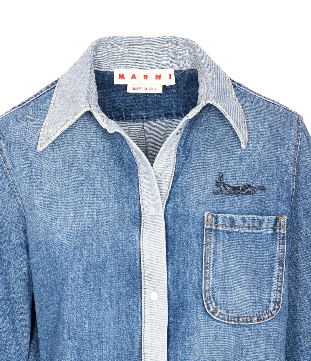 Denim Shirt With Embroidered Motifs