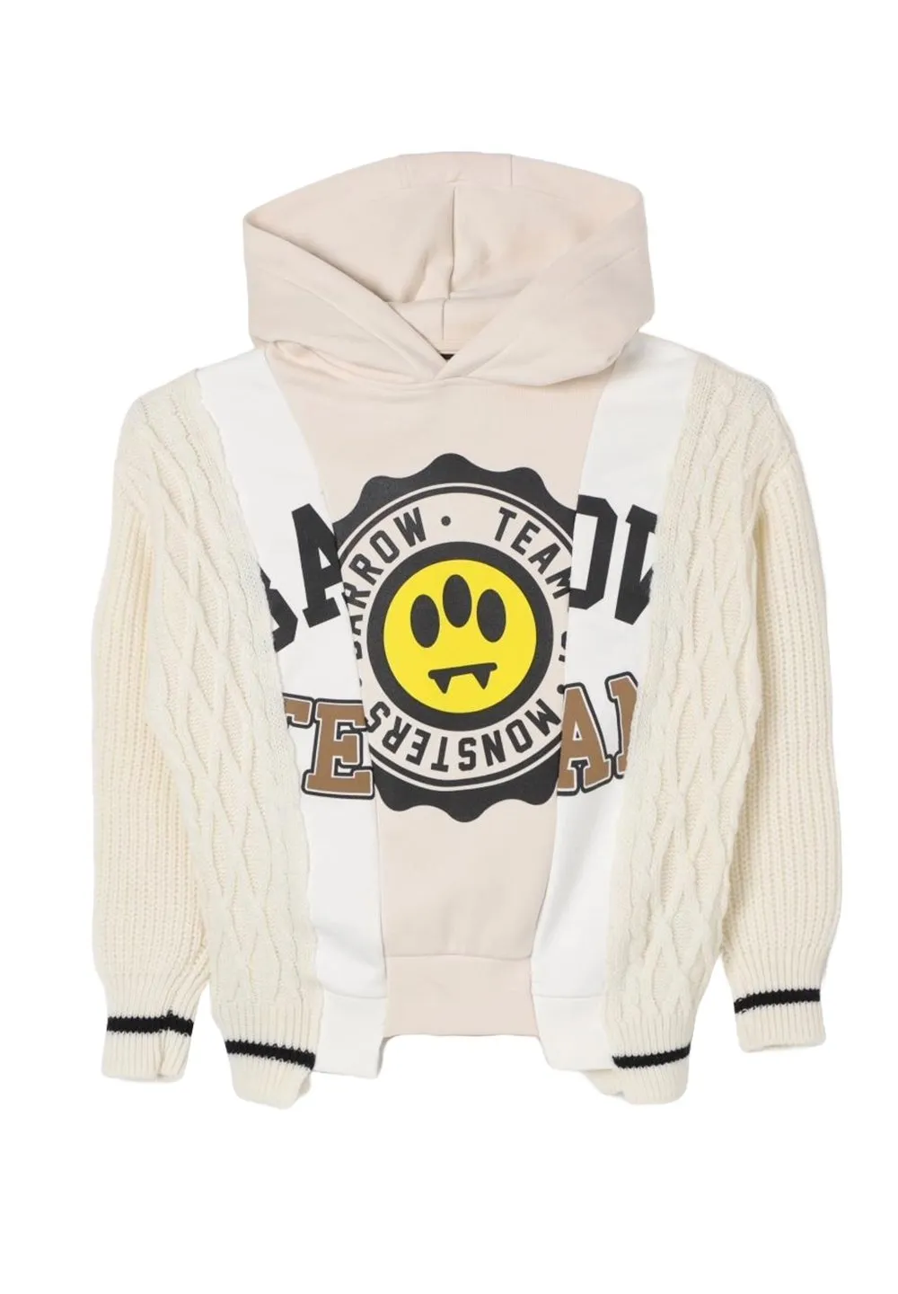 Hoodie With Graphic Print And Cable Knit Sleeves