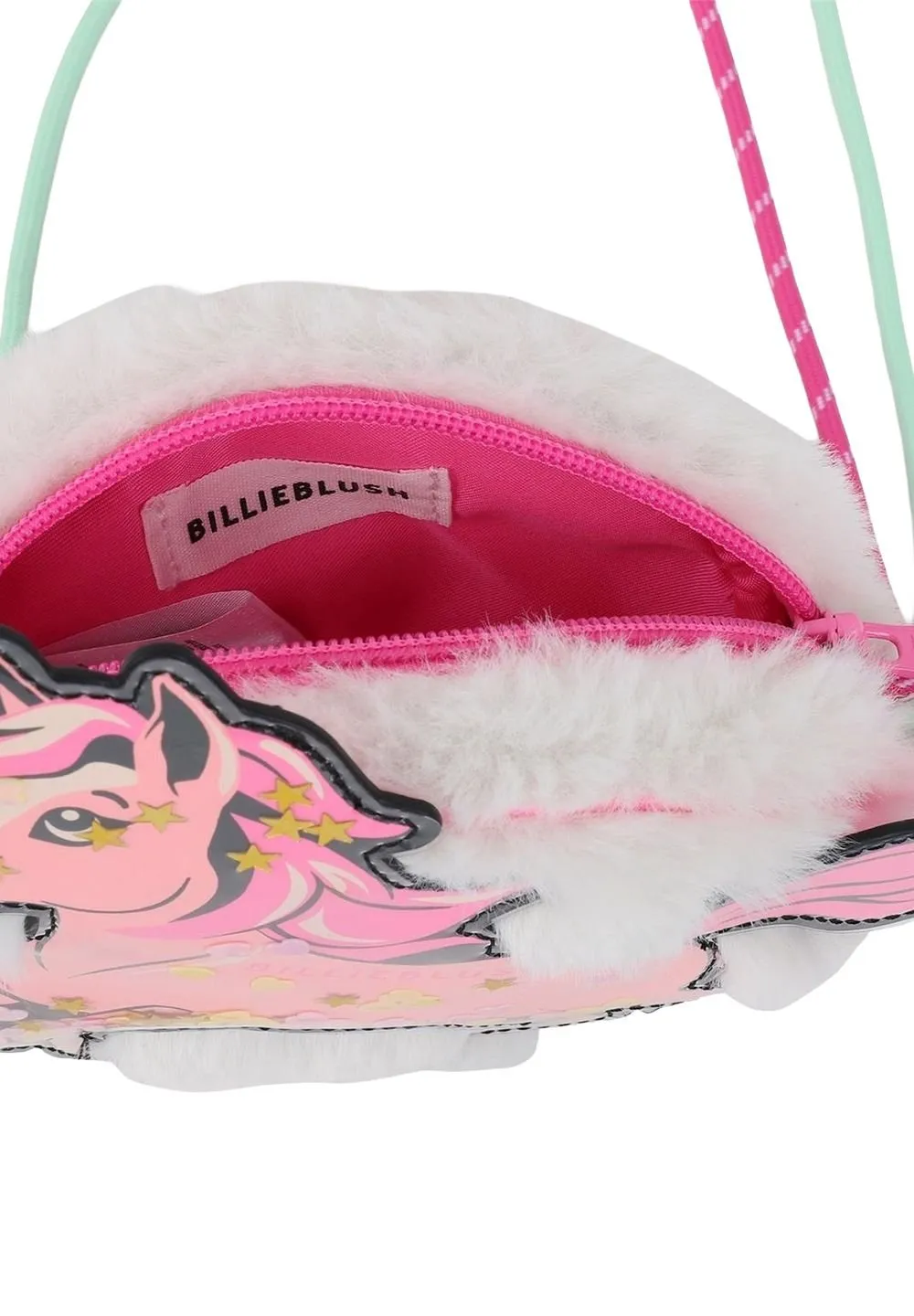 Faux Fur Round Crossbody Bag With Unicorn Appliqué