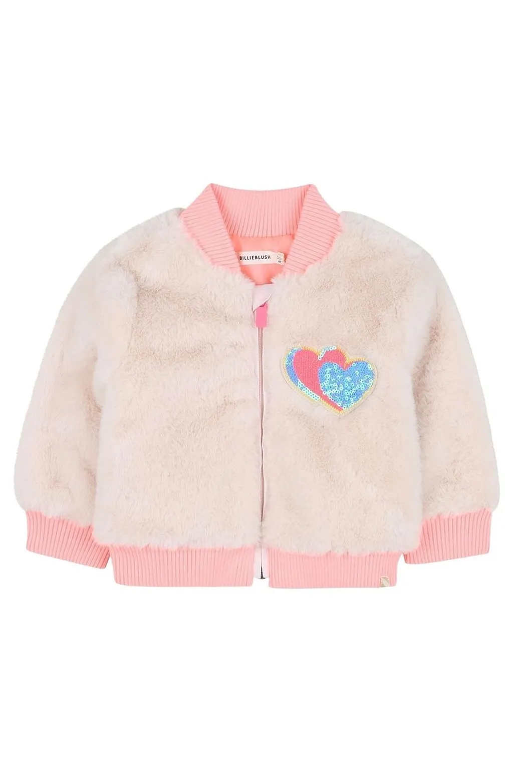 Faux Fur Bomber Jacket With Hearts