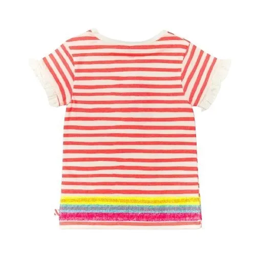 Striped T-Shirt With Ruffle Sleeves And Sequin Trim