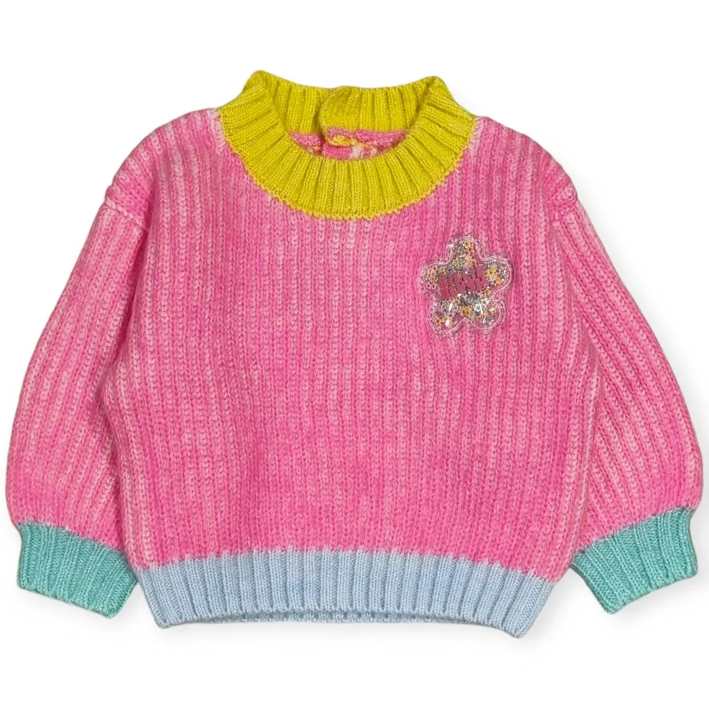 Knit Sweater With Flower Appliqué