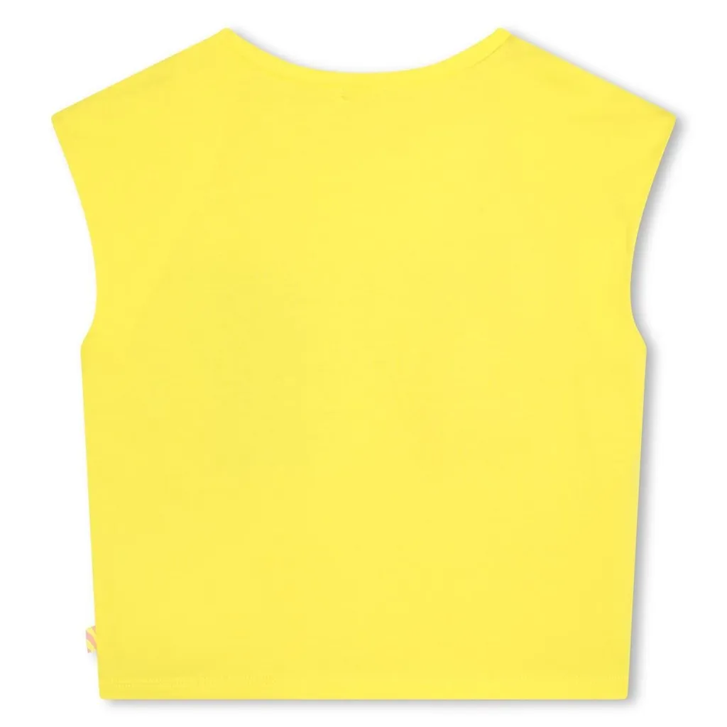 Sleeveless Cropped T-Shirt With Embroidered Text