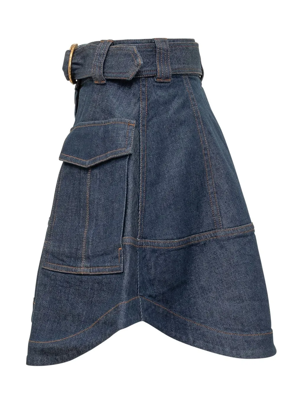 Denim Belted Cargo Skirt