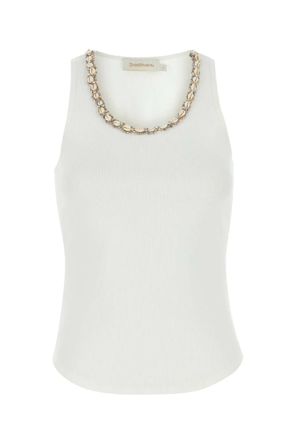 Ribbed Tank Top With Embellished Neckline