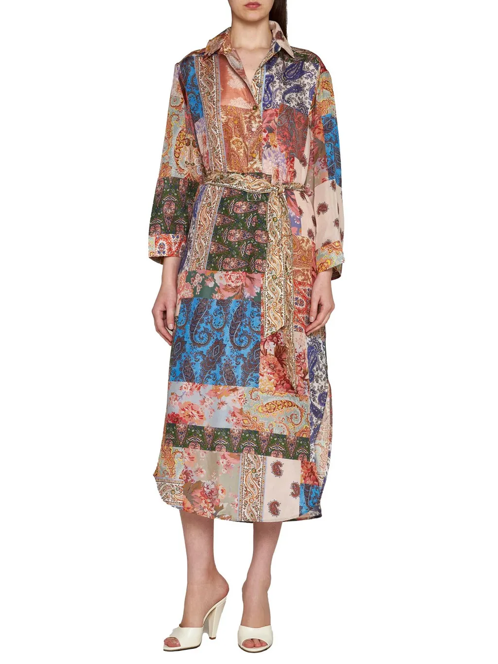 Patchwork Print Maxi Shirt Dress