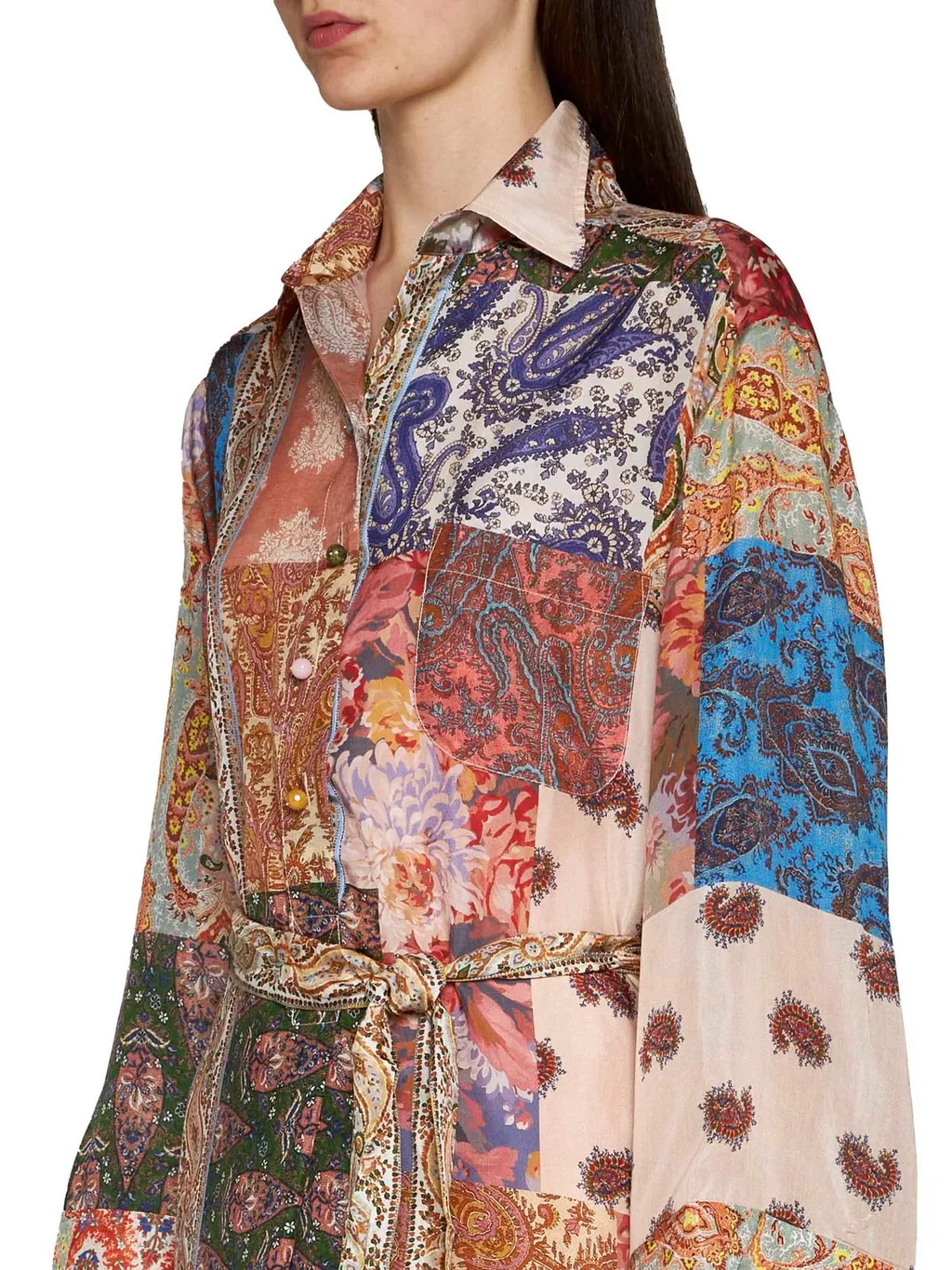 Patchwork Print Maxi Shirt Dress